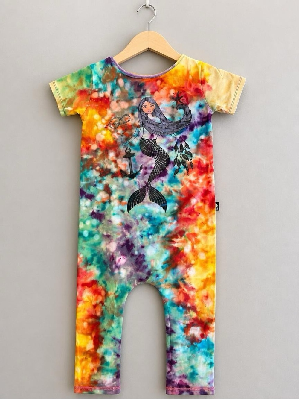 RAGS Mermaid Tie Dye Romper 2T Rainbow One Piece Bamboo Stretch Short Sleeve
